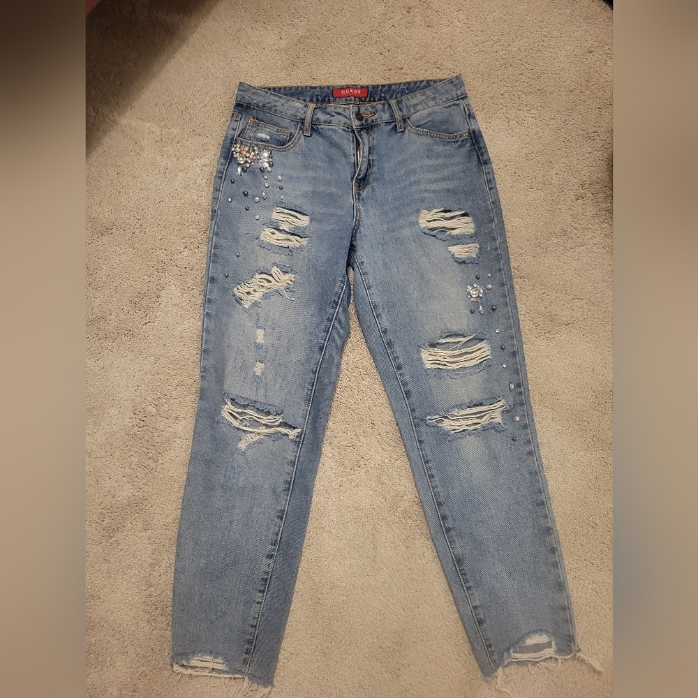 Guess Beaded Ripped Jeans Size 26